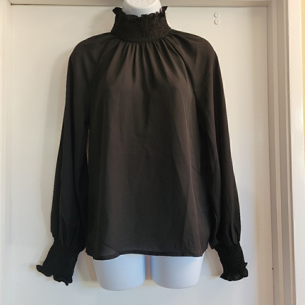 Sfera ruched mock turtleneck sexy secretary blouse
